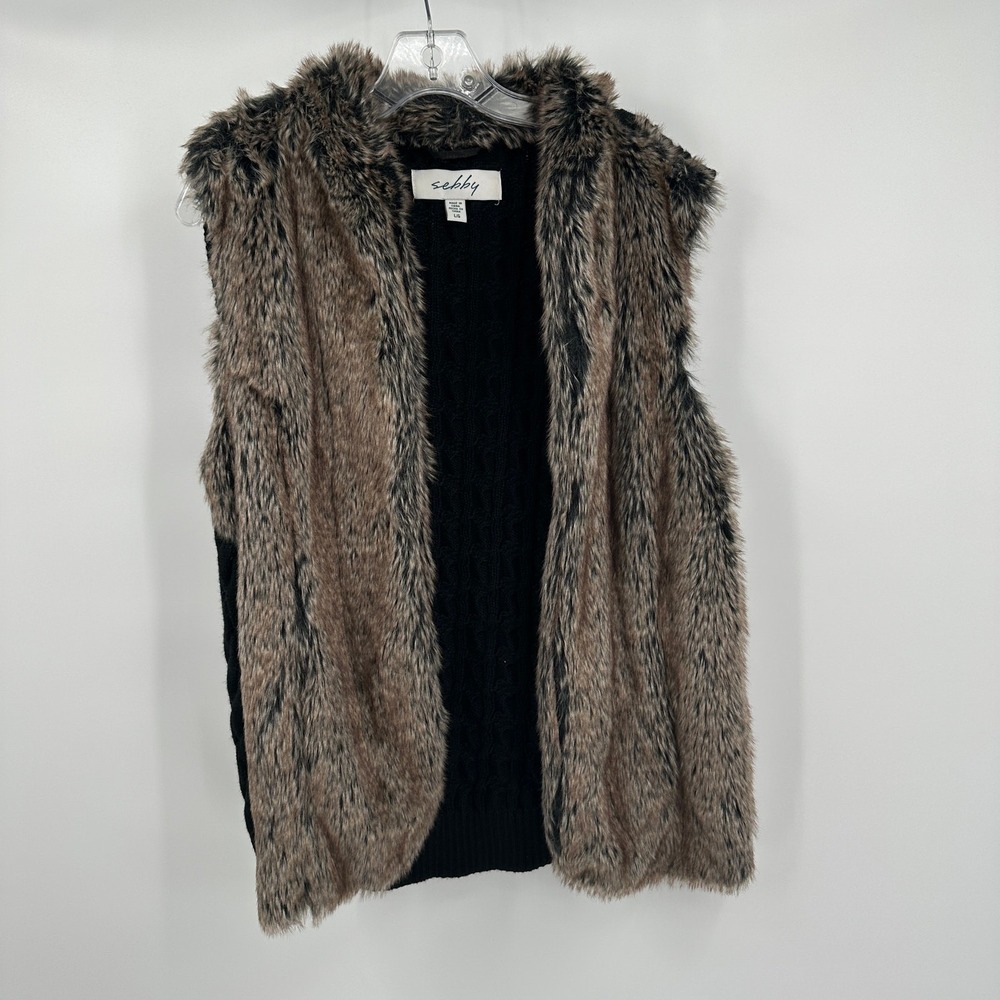 Sebby Womens Boho Faux Fur Vest Size L Layering Festival Rustic Cabin Cozy